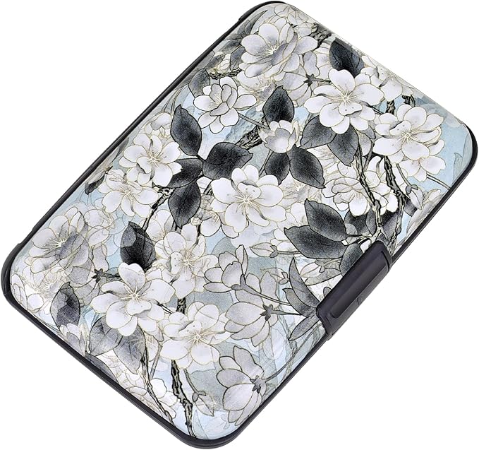 ELFISH Mini RFID Aluminum Wallet Credit Cards Holder Business Card Case Metal ID Case for Men Women (White Lotus)