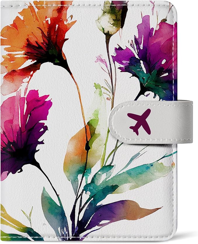 Passport Holder for Travel Essentials, RFID Blocking Leather Cover Wallet with Magnetic Closure, Aesthetic & Cute Passport Book Case for Women and Men - Floral