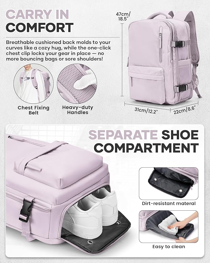 VECAVE Vacuum Travel Backpack with Pump for Women, Personal Item Carry on Backpacks Flight Approved 18x14x8 inches for Men,Laptop Waterproof Work Compression bags Casual Daypack. (Pink)