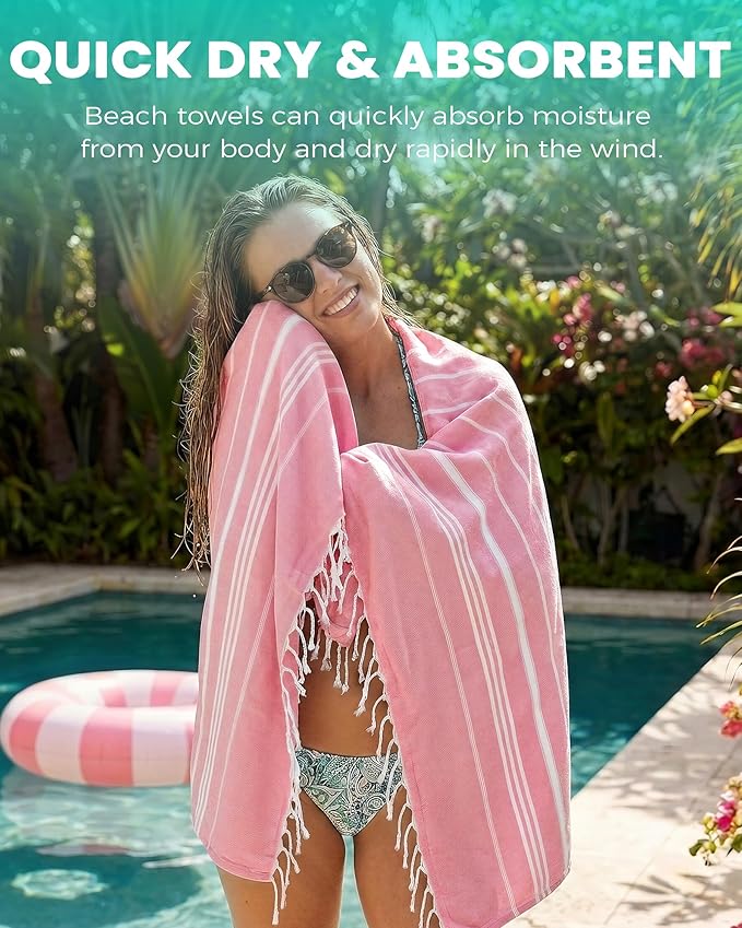 2 Packs Turkish Beach Towels Vacation Essentials Quick Dry Sand Free Soft Absorbent Extra Large Xl Big Blanket Adult Oversized Bath Pool Swim Towel Lightweight Thin Sandless Compact No Sand Packabl