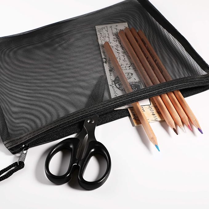 Norme 10 Pieces Black Mesh Bags Makeup Bags Cosmetic Travel Organizer Bags Mesh Zipper Pouch Pencil Case, 9.5 x 7.1 Inches