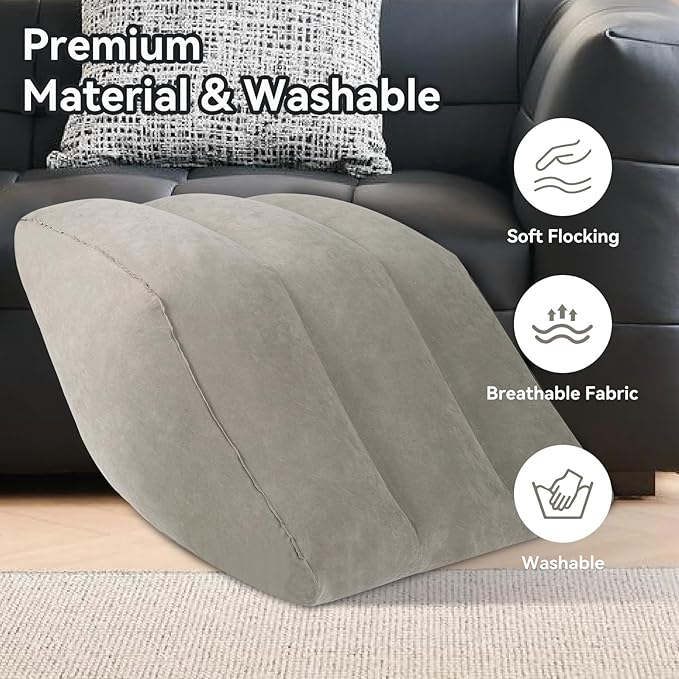 lefeke Inflatable Wedge Pillow for Sleeping,Inflatable Leg Elevation Pillow for Swelling, Circulation, Leg & Back Pain Relief, Portable Leg Pillow with Storage Bag,Breathable Suede Material