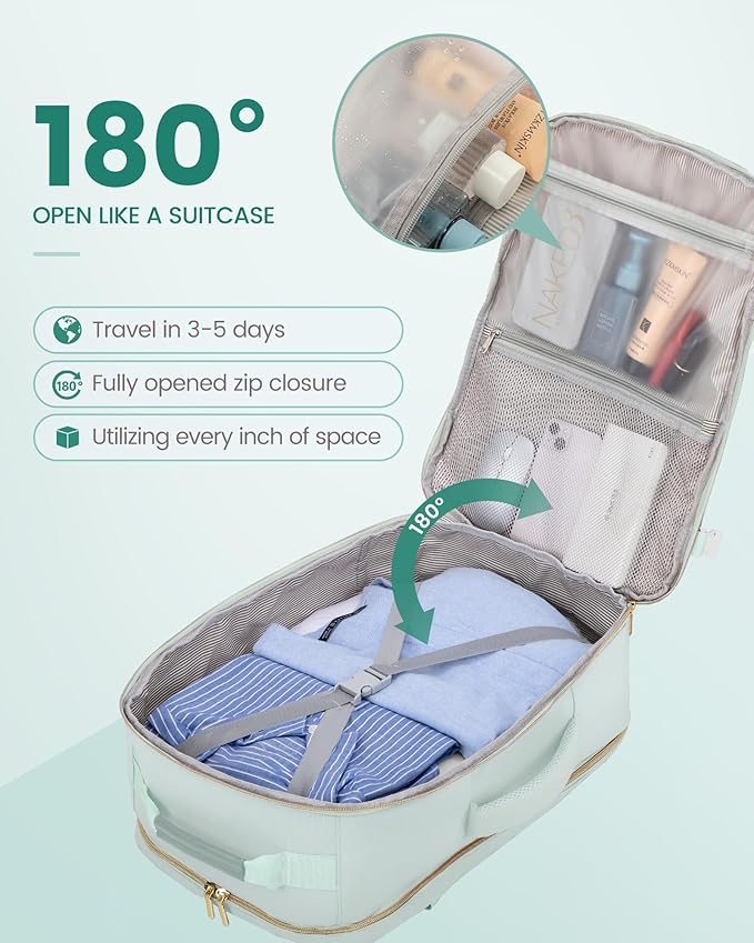 LOVEVOOK Travel Backpack for Women & Men 40L,Airline Approved Carry On Backpack Travel Essentials,TSA Carry on Luggage,Waterproof Personal Item Travel Bag Suitcase,3 Packing Cubes,Turquoise-Turquoise