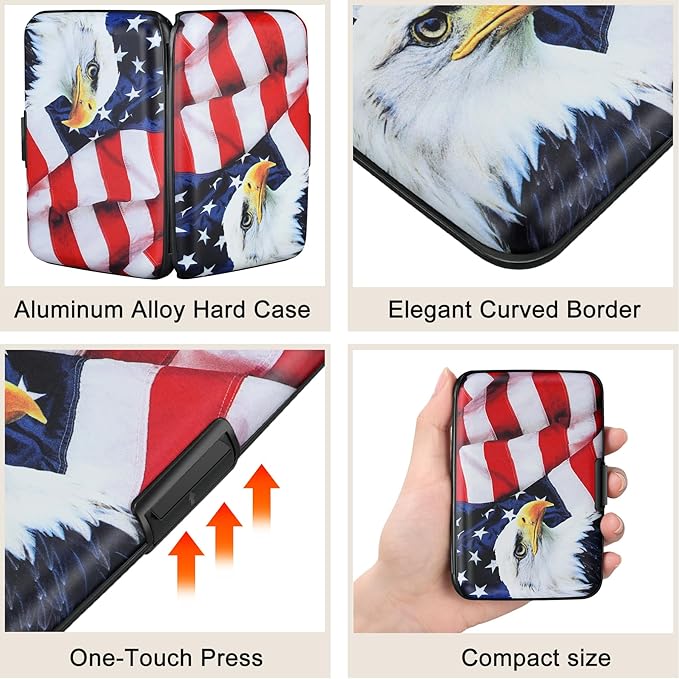 ELFISH Mini RFID Aluminum Wallet Credit Cards Holder Business Card Case Metal ID Case for Men Women（Flag2