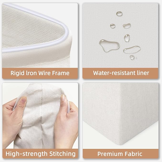 STORAGE MANIAC 3-Pack Large Laundry Hamper, 100L (26.4 Gal) Collapsible Laundry Basket with Bamboo Handles, Freestanding Waterproof Clothes Hamper for Laundry Room, Bedroom, Dorm, Towels, Toys, White