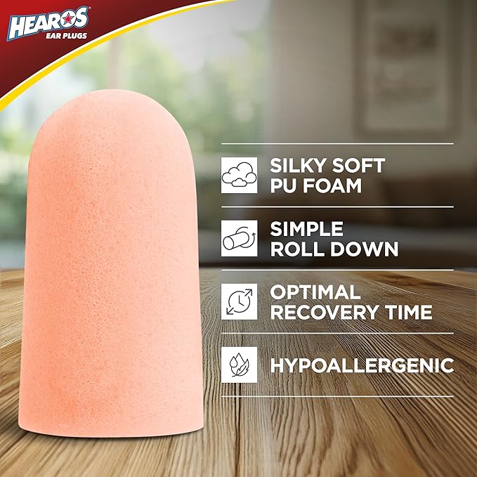 HEAROS Ultimate Softness Foam Disposable Earplugs, NRR 32, 100 Pair, PU Foam, Hearing Protection, Beige (5299)