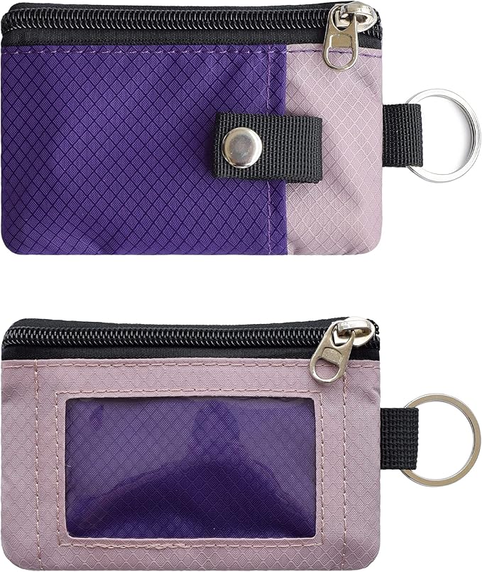 CHENSPRX Minimalist RFID Blocking Small Wallet with ID Window,WaterResistant Zip Id Case Wallet with Lanyard Keychain for Cards,Cash,Travel,Women,Men