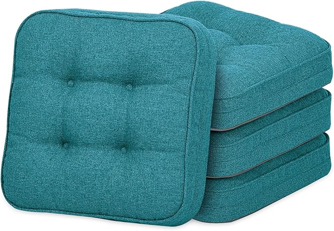 GOFORIT Memory Foam Cushion，Square Seat Cushions for Dining Chairs,Non-Slip Chair Pads with Removable Cover, 16'' x 16'',4 Pack,Blue