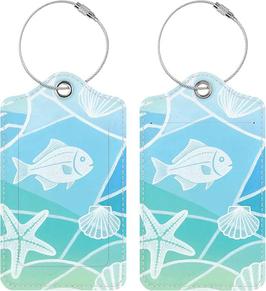 Luggage Tags for Suitcases, 2 Pack Cute PU Leather Luggage Tag TSA Approved with Stainless Steel Loop and Address Card Baggage Tag for Travel&Hotel Stays&Cruise Ships&Shipping and Mailing