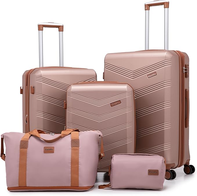 Expandable Luggage Sets 5 Piece, Hard Case Suitcase Set with Spinner Wheels,22x14x9 Airline Approved Carry on,Lightweight Durable Suitcase with TSA Lock (Champagne Gold)