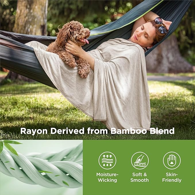 Bedsure Oat Beige Cooling Blanket for Hot Sleepers - Summer Cold Throw Blanket for Bed, Arc-Chill Lightweight Summer Bedding, Cool Thin Ice Cold Cooled Throws with Rayon Derived from Bamboo, 50x70