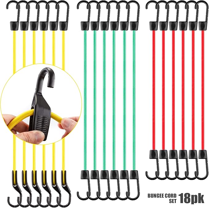 Cartman Adjustable Bungee Cords, 6 Pack 32 inch Adjustable Bungee Strap, 24 Inch, 18 Inch Bungee Cord with Hooks