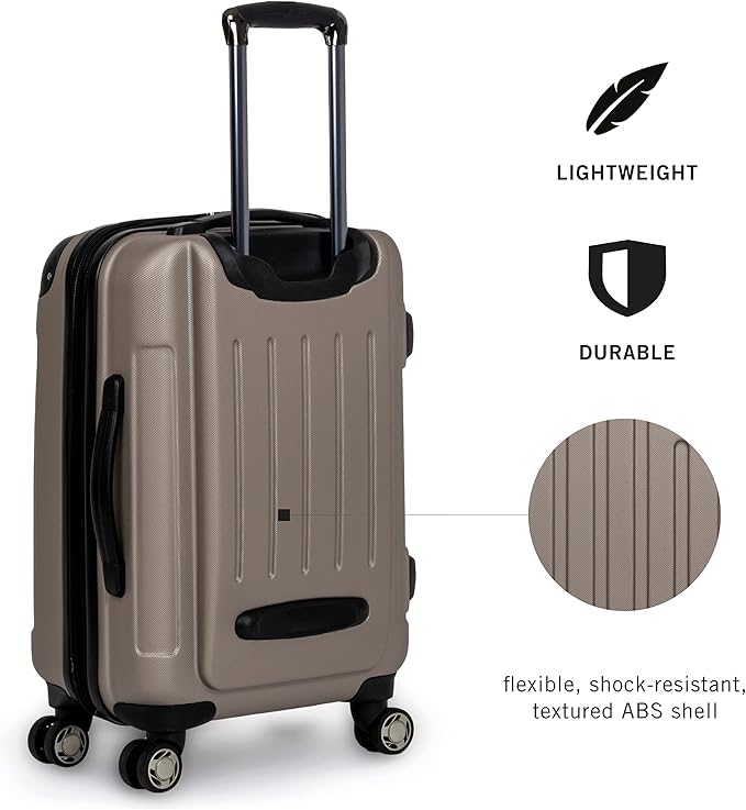Kenneth Cole REACTION Renegade Luggage Expandable 8-Wheel Spinner Lightweight Hardside Suitcase, Champagne, 3-Piece Set (20"/24"/28")