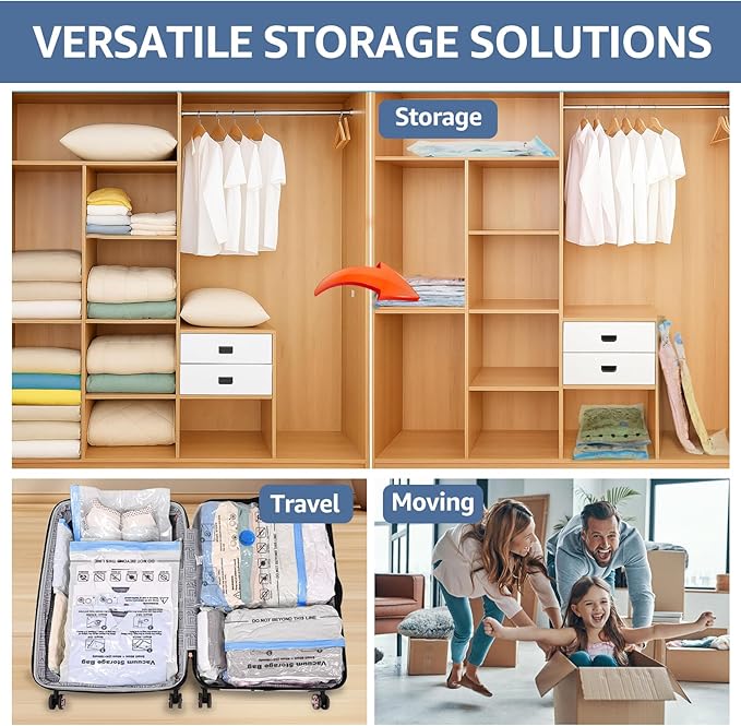 BoxLegend Vacuum Storage Bags with Large Hand Pump 24 Combo (1X-Jumbo, 4 Jumbo, 7 Large, 6 Medium, 6 Small) Thickened Vacuum Seal Bags for Clothing Blanket Pillow Comforters Bedding Quilt Coat