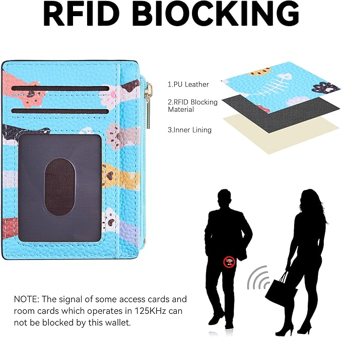 Tipmile Credit Card Holder for Women Slim Minimalist Front Pocket RFID Blocking Wallet Small Compact Card Case with ID Window, Paw-fun
