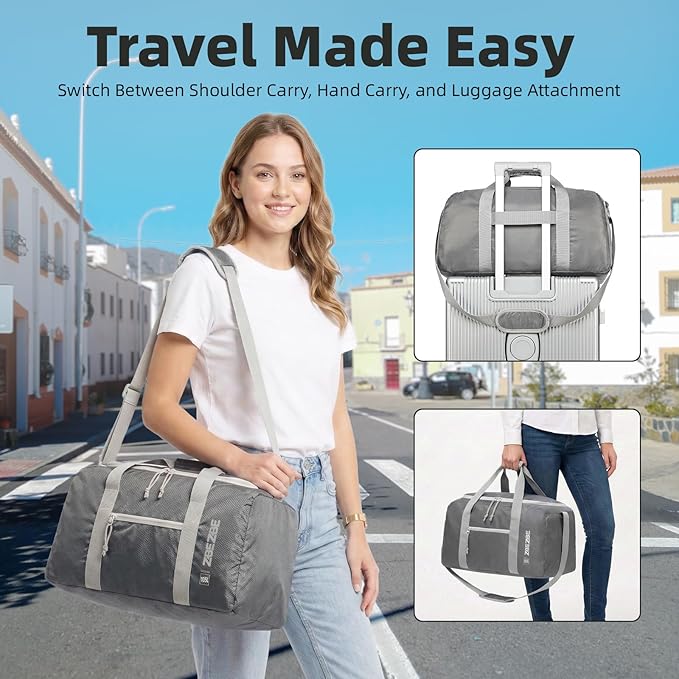 Foldable Travel Duffel Bag, Lightweight & Easy to Carry Water-Repellent Duffle Bag - 2-Way Zipper & Interior Pouch, Ideal for Weekend Trips, Daily Use,Camping，Sports