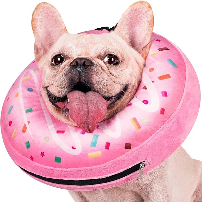 Inflatable Dog Pillow Cone Collar After Surgery, Donut Soft Neck Cone for Beagle French Bulldog Medium Plus Dogs, etc, Recovery E Collar to Stop Licking Pink