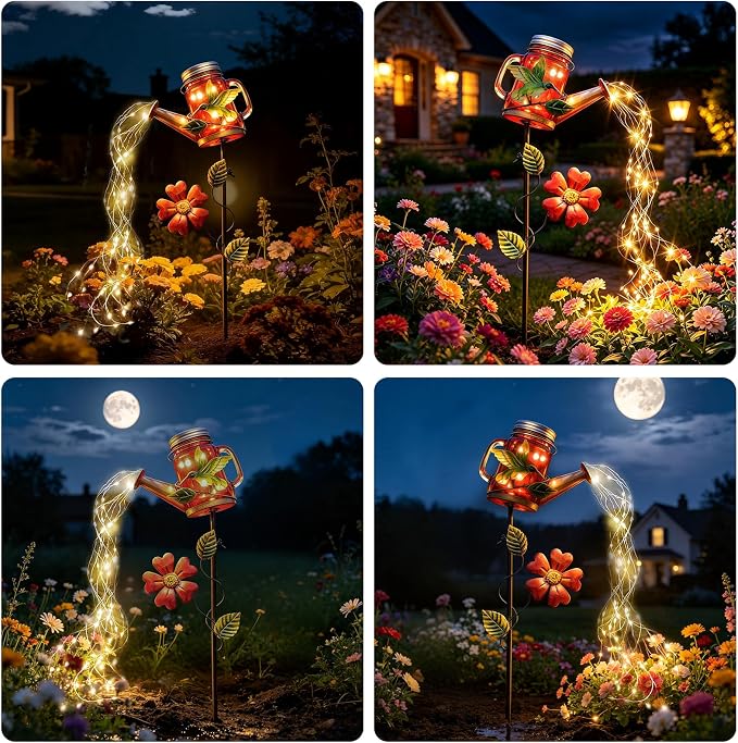 SRNPMIU Solar Watering Can Light, Hummingbird Outdoor Decor Lights | IP65 Waterproof, Hanging Hummingbird Garden Light, Outside Garden Flower Bed Decor, Women Gift, Birthday Gifts