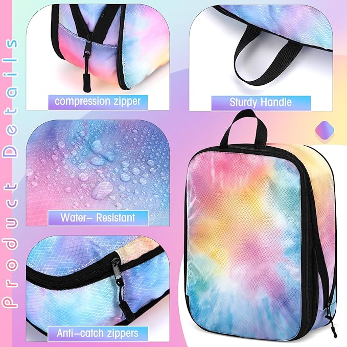 5 Pack Compression Packing Cubes for Travel Space Saving Cubes Luggage Organizer for Suitcase(Watercolor,S)