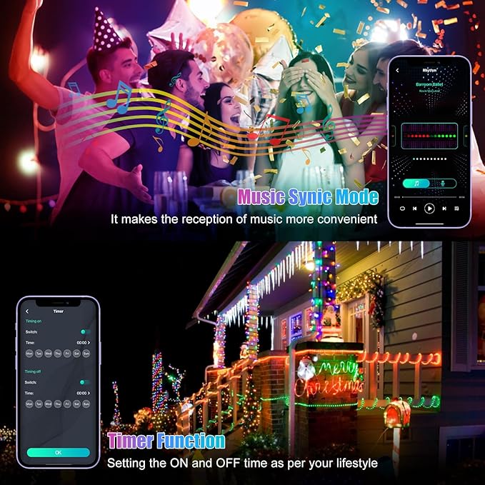 Fairy Lights 66FT/20M, 200 LEDs RGB Smart IC Multicolor String Lights | APP & Remote Control, Music/Voice Sync Color Changing, IP67 Waterproof String Lights for Bedroom, Party, DIY