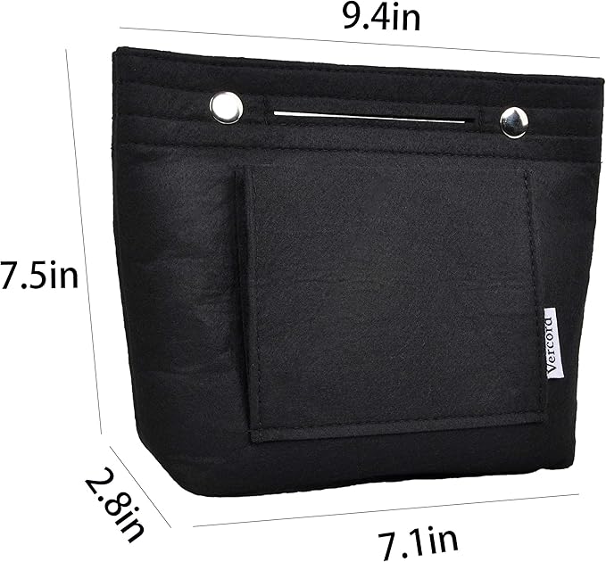 Vercord Mini Slim Small Felt Purse Organizer Insert Inside Handbag Tote Pocketbook for Women Black