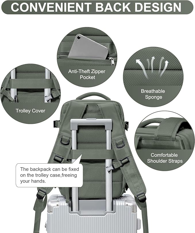 WONHOX Large Travel Backpack Carry on Flight Approved Laptop Work Business Backpack for Women Men Mochila de Viaje