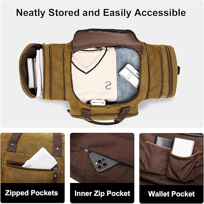 Canvas Expandable Duffle Bag for Men Traveling, Luggage Travel Bag Weekender Overnight Bag,Mens Gym Carry on Duffel Bags