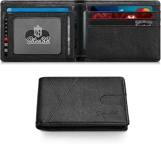 Zitahli Bifold Wallets for Men - Slim RFID Leather Credit Card Holder for 6-11 Cards, Minimalist Thin Wallet with ID Window & Cash Slot,Front Pockt Carteras Para Hombres, Birthday Gifts for Men | Slim, RFID Blocking, Premium, Front Pocket, Gift Box, Le...