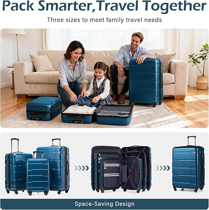 Coolife Carry On Luggage 22x14x9 Airline Approved Hardside PC+ABS Suitcase with TSA Lock, Lightweight Rolling Travel Luggage with Spinner Wheels(Caribbean Blue, 20in)