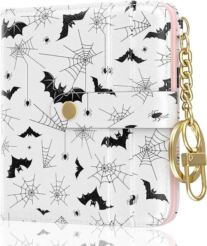 Aiawoxc Womens Wallet, RFID Small Wallets for Women, Slim Compact Credit Card Holder, Cute Leather Bifold Ladies Purse with Zipper Coin Pocket and ID Window, Gothic Bats