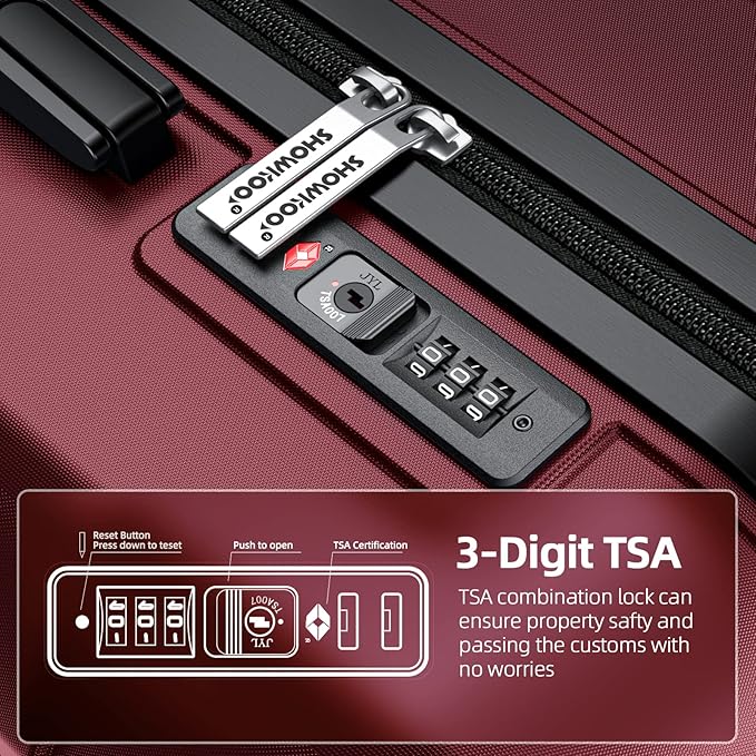 SHOWKOO Luggage Sets with Duffle Bag Expandable 100% PC Durable Suitcase Double Wheels TSA Lock 5pcs Wine Red
