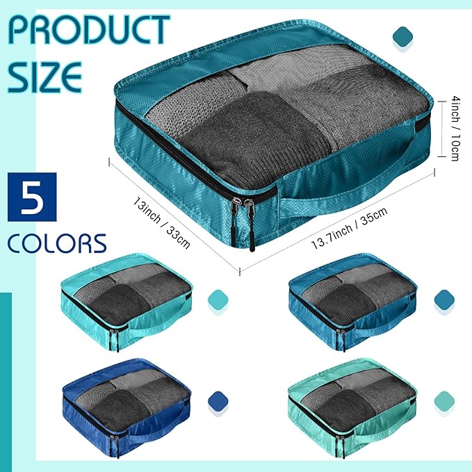 5 Pcs Packing Cubes for Suitcase Large Travel Cubes Carry on Luggage Organizer Bags for Clothes Accessories(M,Blue)