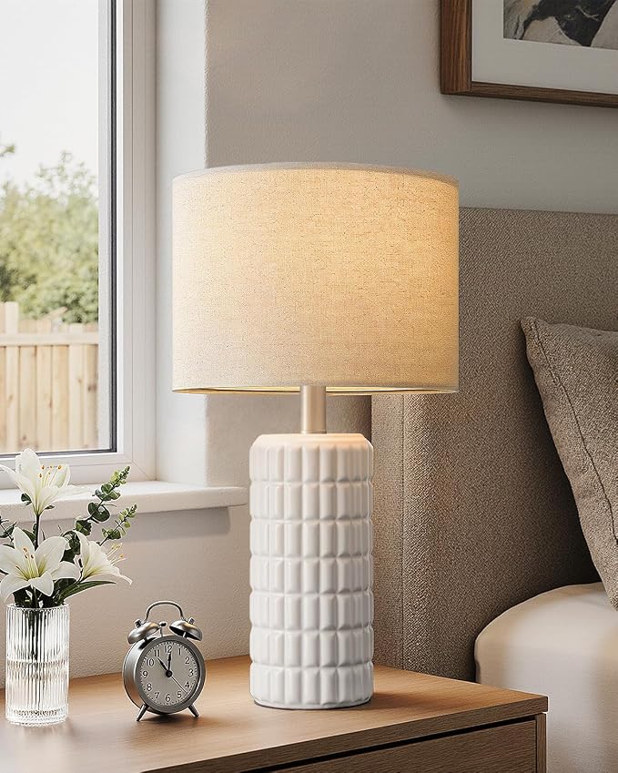 Seealle 23" Single Modern Ceramic Table Lamp, Nightstand Lamp, White | Lamp for Living Room, Bedroom, Bedside, Night Stands, End Table, Desk, Farmhouse Home Decor