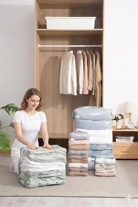 Vacuum Storage Bags for Clothing - NeatNest 6 Pack Cube Bags, 3 Medium + 3 Large, Box-Shaped Space Saver Bags with Vacuum or Hand Press, Durable PE+PA Material for Comforters, Clothes, Pillows