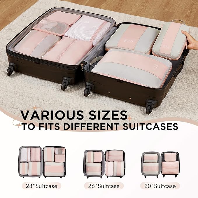 OlarHike 10 Set Compression Packing Cubes for Travel Gifts Women Mom,Luggage Clothes Organizer for Travelers,Airplane/Cruise/Car/Train Travel Essentials,Compressible Expandable Saver Space Bags(Beige)