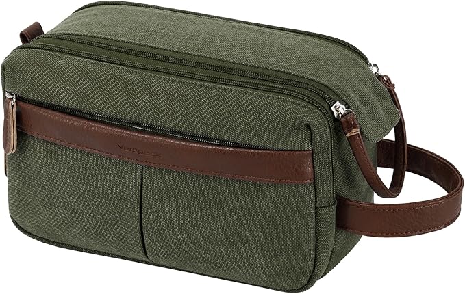 Vorspack Canvas Toiletry Bag for Men - Water Resistant Travel Bag for Toiletries, Bathroom Essentials, Accessories - Green