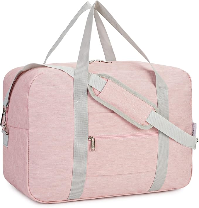 For Spirit Airlines Personal Item Bag 18x14x8 Foldable Travel Duffel Bag Tote Duffle Carry on Luggage for Women and Men 30L (Pink (With Shoulder Strap))