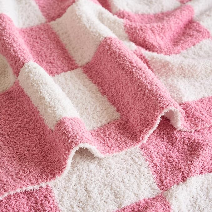 Checkered Blanket, Cozy Soft Throw Blankets for Couch Bed, Fluffy Plaid Lightweight Comfy Travel Picnic Blanket Gifts for Sofa Chair Living Room Camping (Checkered Pink, Twin 60"x80")