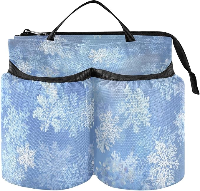 Luggage Cup Holder for Suitcases Free Hands Travel Cup Holder Portable Suitcase Cup Drink Holder Luggage Cup Caddy Bag Carrier Gradient Blue Winter Snowflakes