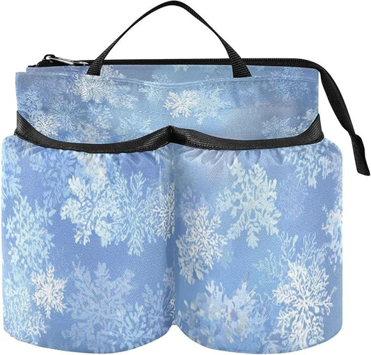 Luggage Cup Holder for Suitcases Free Hands Travel Cup Holder Portable Suitcase Cup Drink Holder Luggage Cup Caddy Bag Carrier Gradient Blue Winter Snowflakes