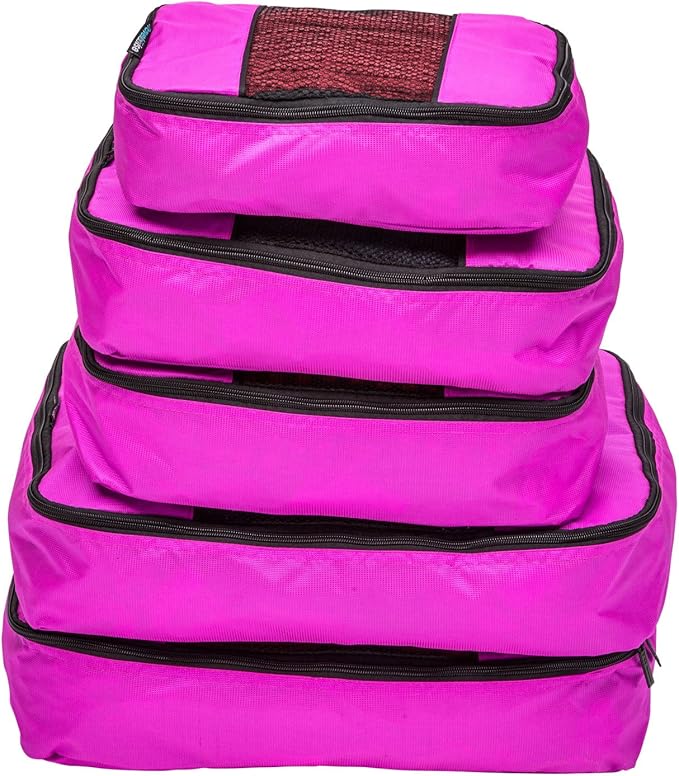TravelWise Luggage Packing Organization Cubes 5 Pack, Pink, 2 Small, 2 Medium, 1 Large