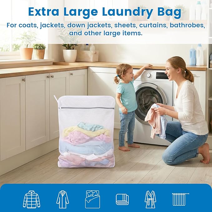 2 Pack XX-Large Mesh Laundry Bags for Delicates, 24 x 32 Inches Reusable Laundry Bag Durable Wash Bags for Washing Machine for College, Family, Travel, Storage