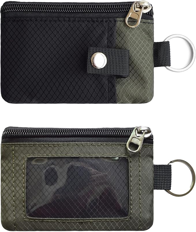 CHENSPRX Minimalist RFID Blocking Small Wallet with ID Window,WaterResistant Zip Id Case Wallet with Lanyard Keychain for Cards,Cash,Travel,Women,Men