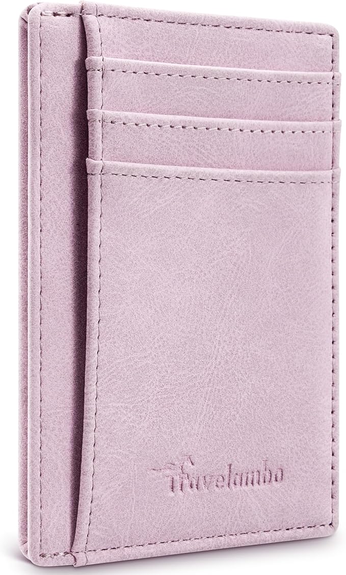 Travelambo Slim Wallet Front Pocket Minimalist Leather RFID Blocking Medium Size