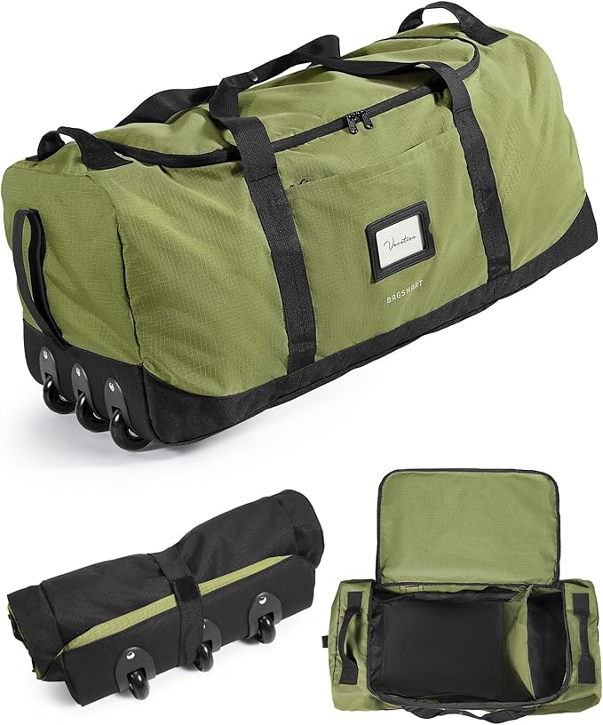 BAGSMART 83L Foldable Travel Bag, Large Duffle Bag for Travel, Weekender Duffel Luggage Bag for Sport College Camping, Water Resistant, Olive green