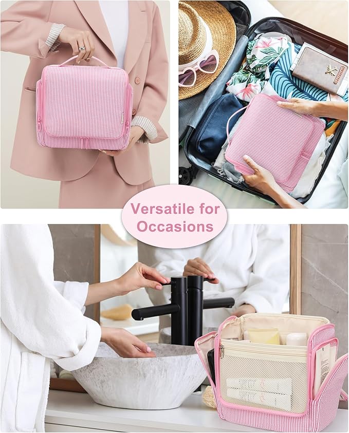 Relavel Hanging Toiletry Bag for Women, Travel Makeup Bag Cosmetic Organizer Toiletries Shower Bag for Travel Essentials, Accessories, Cute Gifts for Girls, Pink