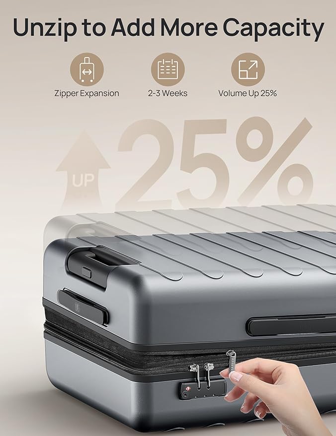 NINETYGO Large Checked Luggage 28 Inch, Checking In Luggage with Smooth Spinner Wheels, Expandable, Hard Shell PC Suitcase, Lightweight Travel Luggage, TSA Approved (Grey, Rhine Max)