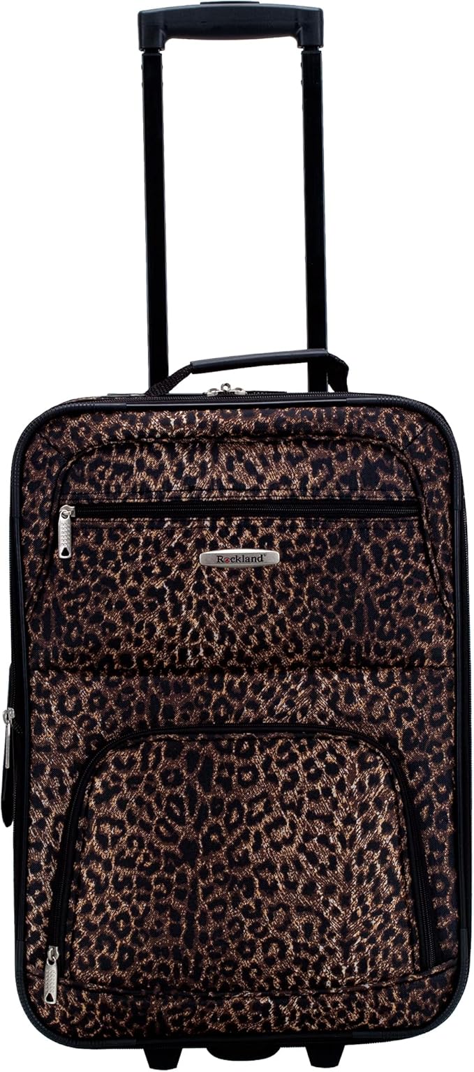 Rockland Vara Softside 3-Piece Upright Luggage Set, Expandable,Lightweight,Telescopic Handle,Wheel, Leopard, (20/22/28)