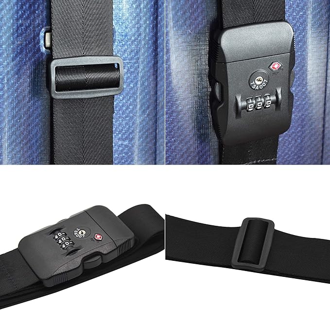 Heavy Duty Luggage Straps TSA Approved with Combination Lock Adjustable Travel Belt for Suitcases (Black)