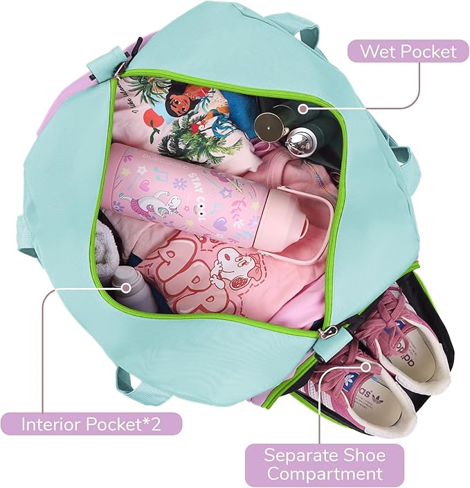 WOOMADA Kids Duffle Bag for Boys or Girls, Kids Overnight Bag with Shoe Compartment＆Wet Pocket, Ideal for School Practice, Sports, Travel(blue&purple)